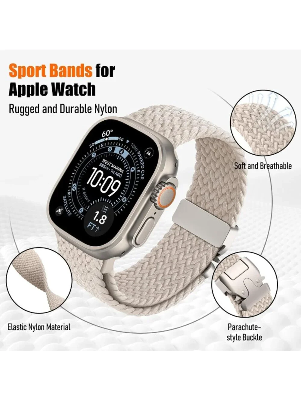 Nylon Braided Apple Watch Bands for Ultra, Series 3, 2, 11/SE - Unisex Style